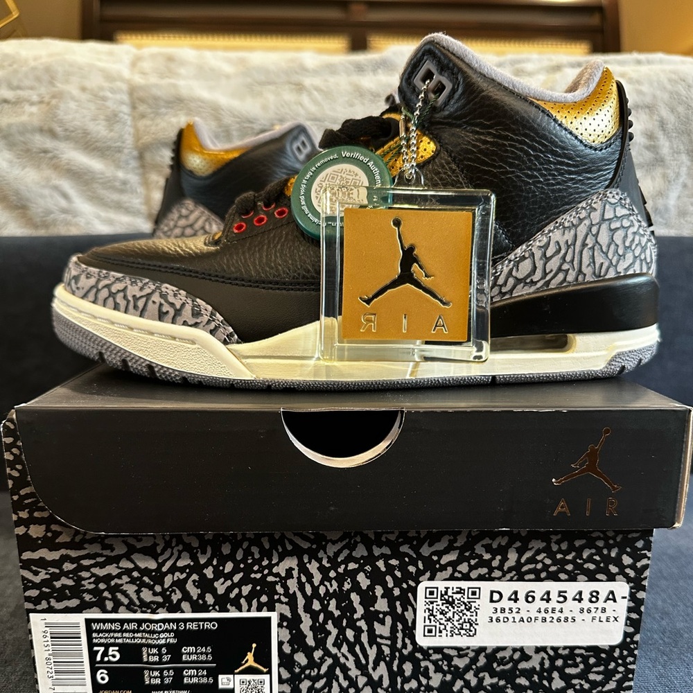 Air Jordan 3 Retro Black and Gold Sneakers